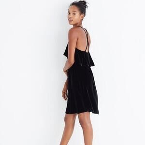 NWT Madewell Black Velvet Ruffle Mini Sleeveless Dress Open Back Women's Size XS